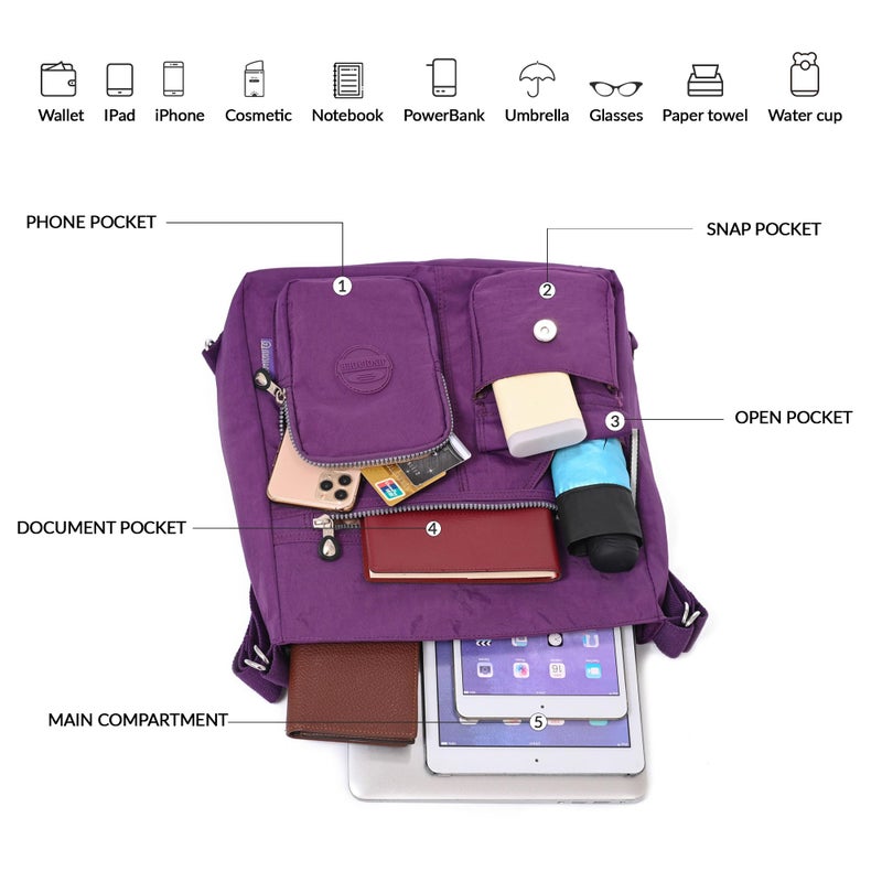 Dora & Liz Multipurpose Hobo Purse for Women with Antitheft RFID, Waterproof Nylon Crossbody Bag Shoulder Handbag, Convertible Backpack - Image 5